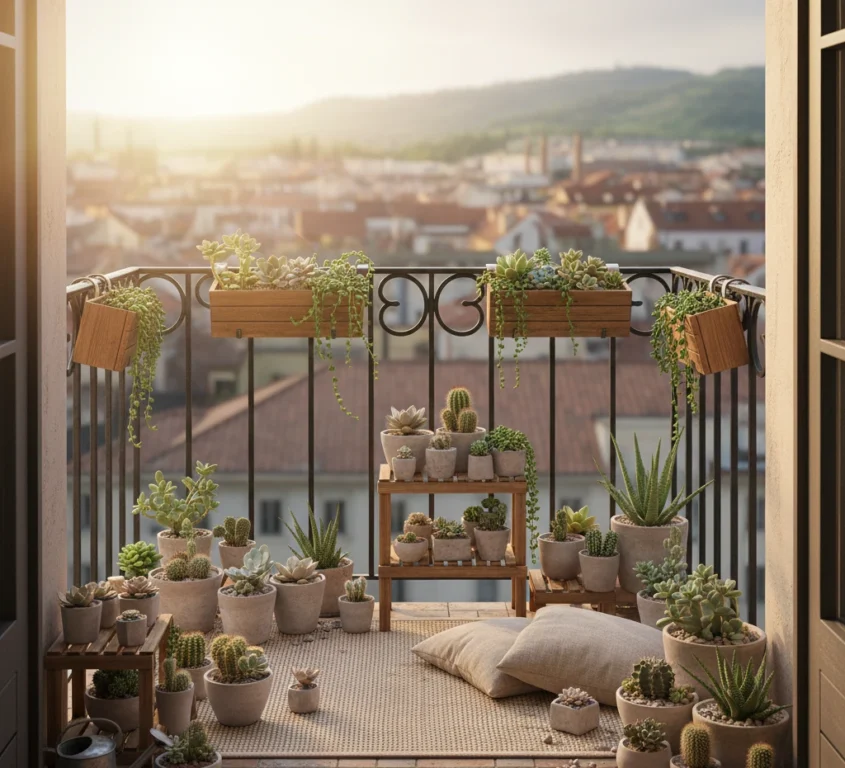 evde sukulent bahçesi